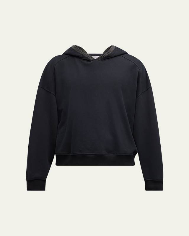 Monili-Trim Smooth Cotton Fleece Hoodi